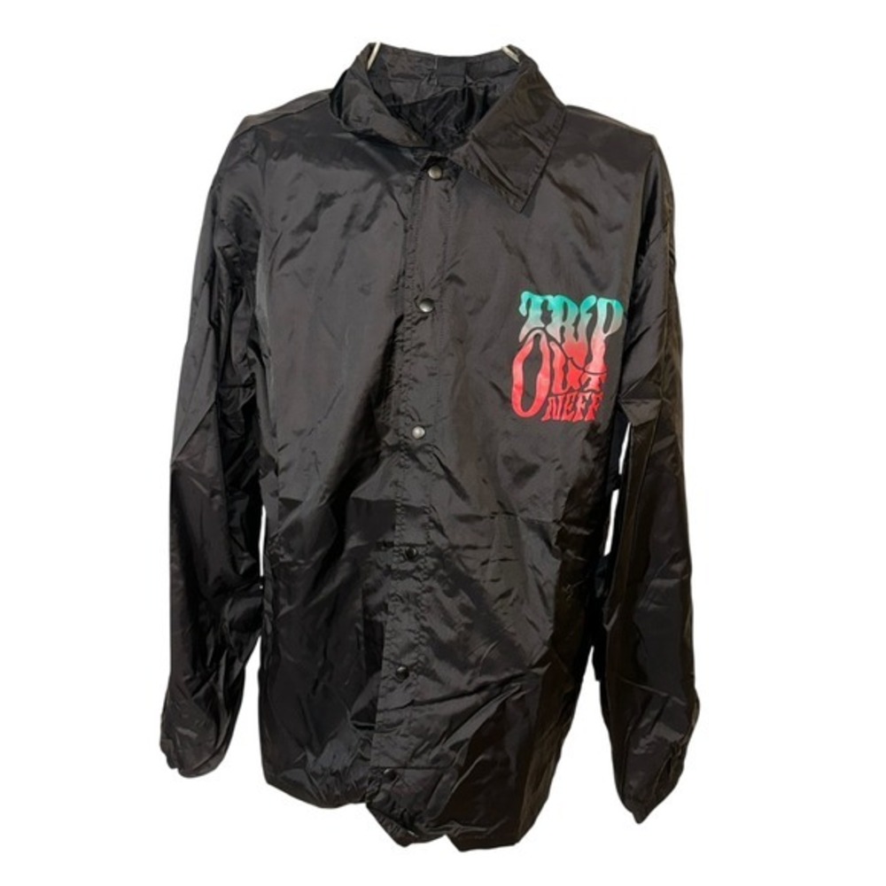 NWT Neff Trip Out Coaches Jacket Mens Large Black Windbreaker Snap Front